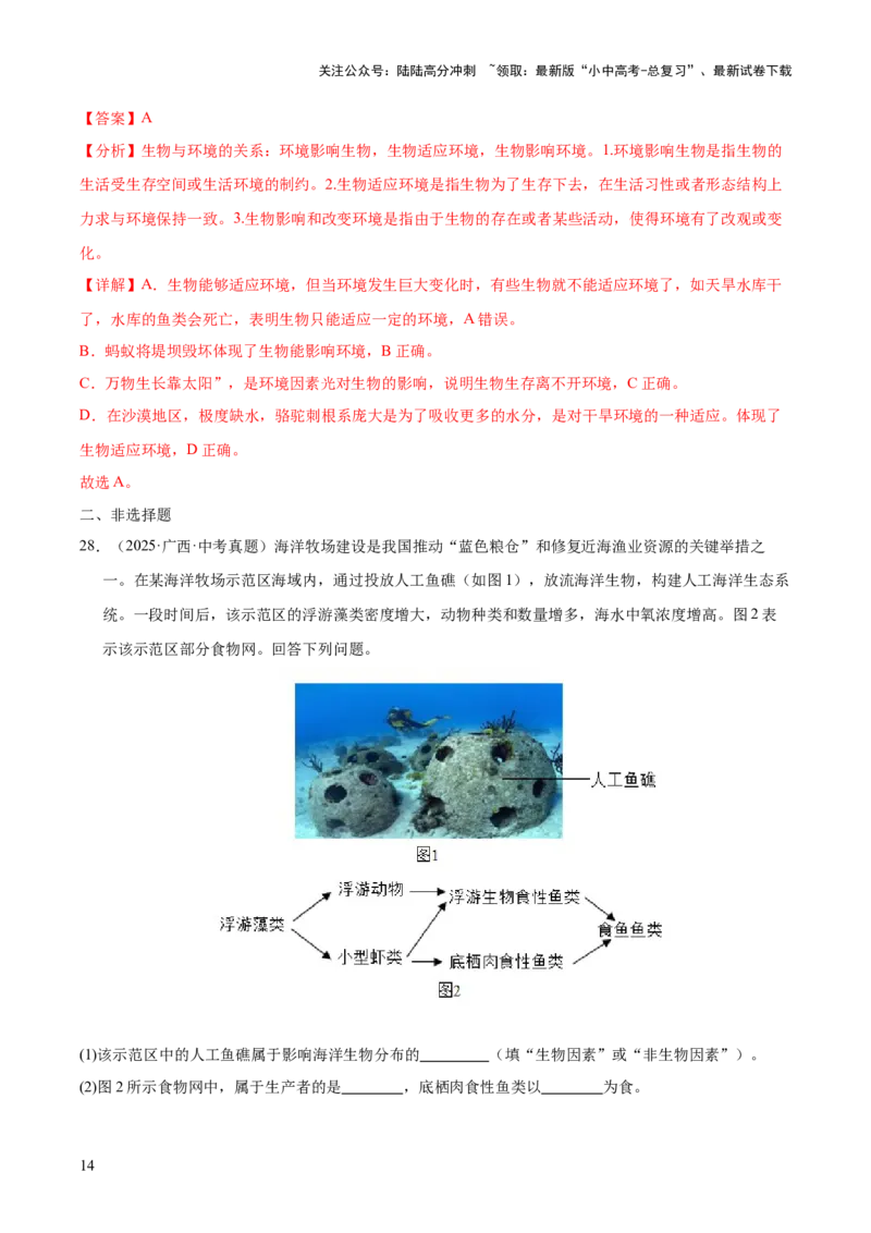 专题01生物与环境（全国通用）（解析版）_02中考总复习（2026版更新中）_08-生物-中考总复习_2026年中考复习（更新中）_好题汇编三年（2023-2025）中考生物真题分类汇编（全国通用）