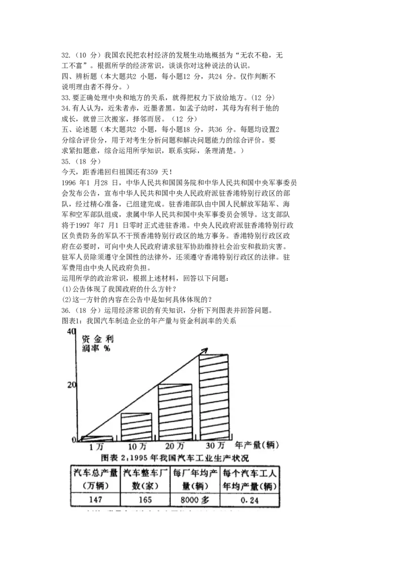 1996年北京高考政治真题及答案_全国卷+地方卷_9.政治_1.政治高考真题试卷_1990-2007年各地高考历年真题_北京