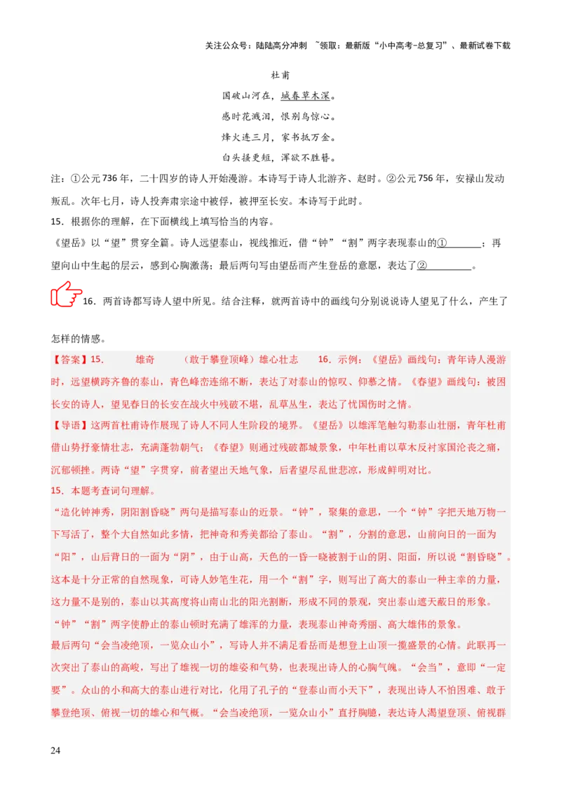 专题01：把握诗歌情感（古代诗歌阅读）解析版_02中考总复习（2026版更新中）_01-语文-中考总复习_2026年中考复习（更新中）