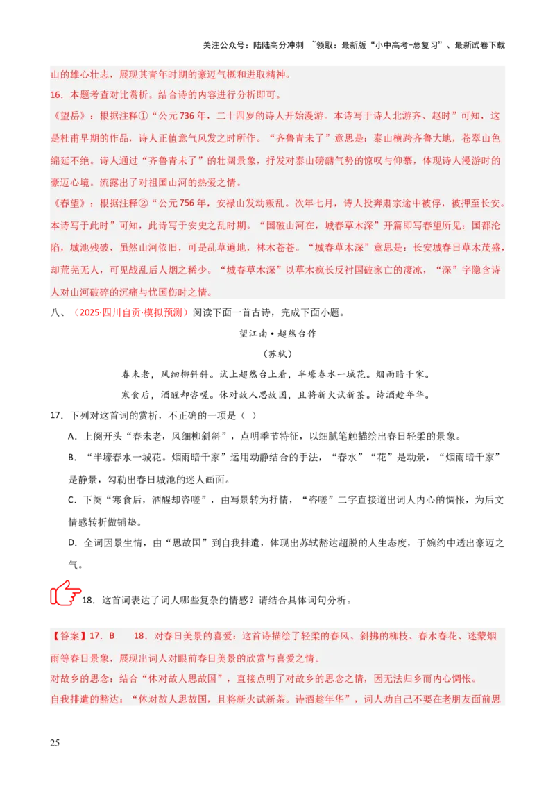 专题01：把握诗歌情感（古代诗歌阅读）解析版_02中考总复习（2026版更新中）_01-语文-中考总复习_2026年中考复习（更新中）