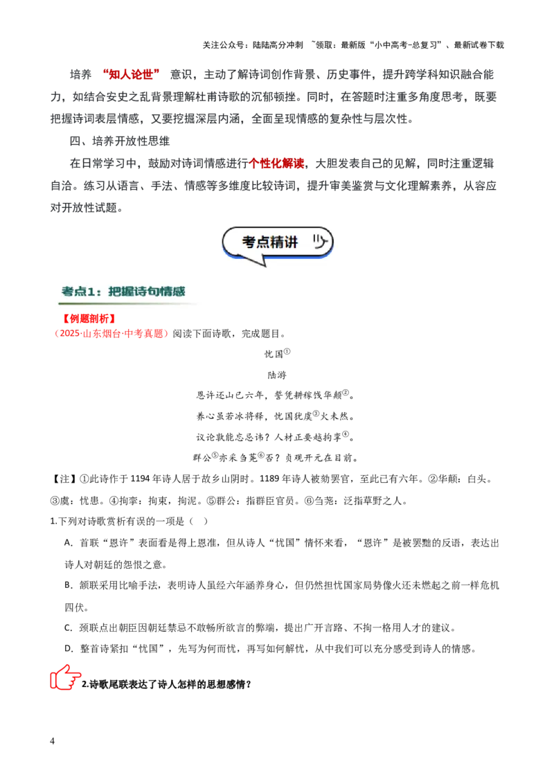 专题01：把握诗歌情感（古代诗歌阅读）解析版_02中考总复习（2026版更新中）_01-语文-中考总复习_2026年中考复习（更新中）