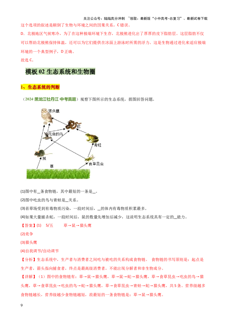 专题01生物与环境（2大模板）（解析版）_02中考总复习（2026版更新中）_08-生物-中考总复习_2025中考复习资料_2025年中考生物答题方法模板