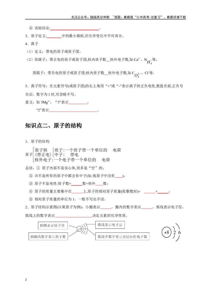 专题01物质的构成与组成（原卷版）_02中考总复习（2026版更新中）_05-化学-中考总复习_2024年中考复习资料_一轮复习资料_完2024年中考化学复习考点一遍过（全国通用）