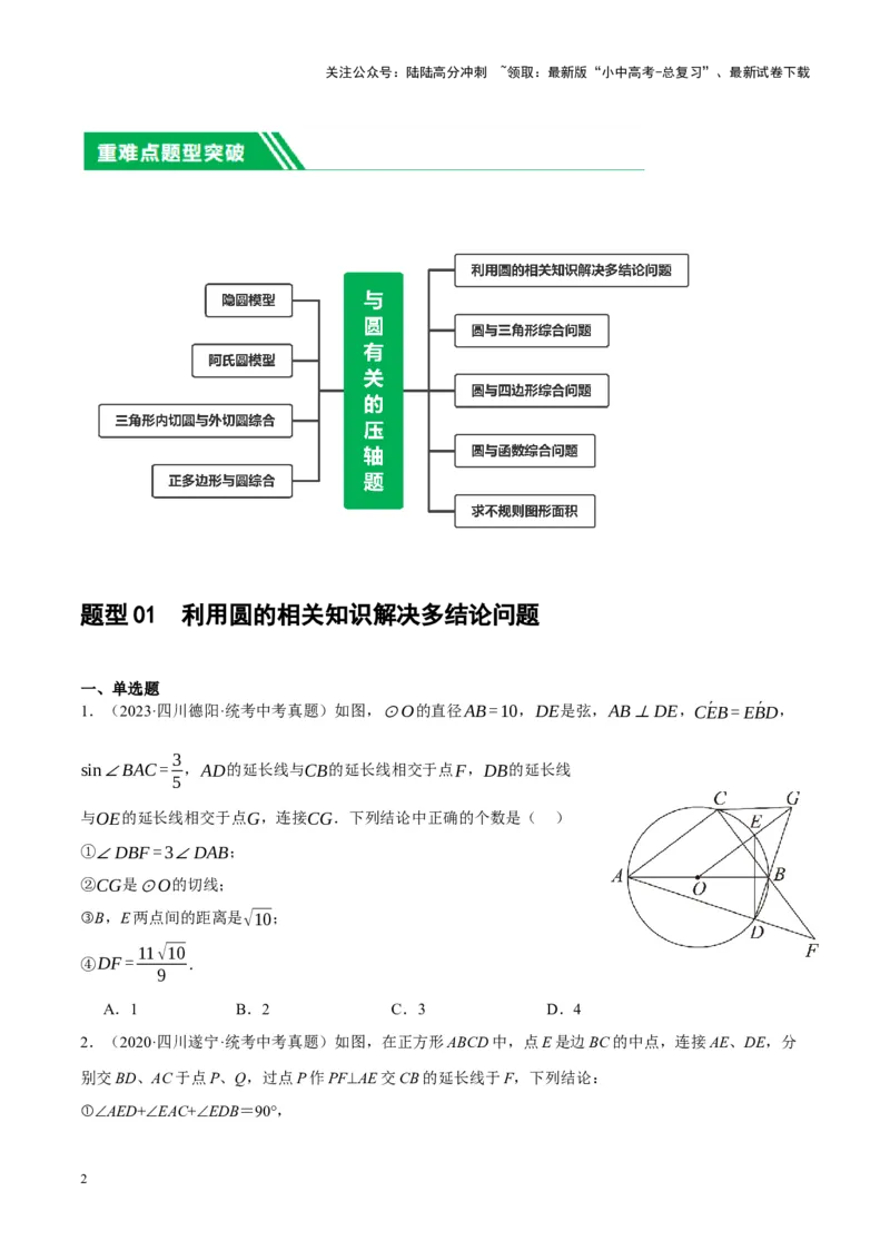❤重难点15与圆有关的压轴题（原卷版）_02中考总复习（2026版更新中）_02-数学-中考总复习_2024年中考复习资料_一轮复习资料_重难点突破
