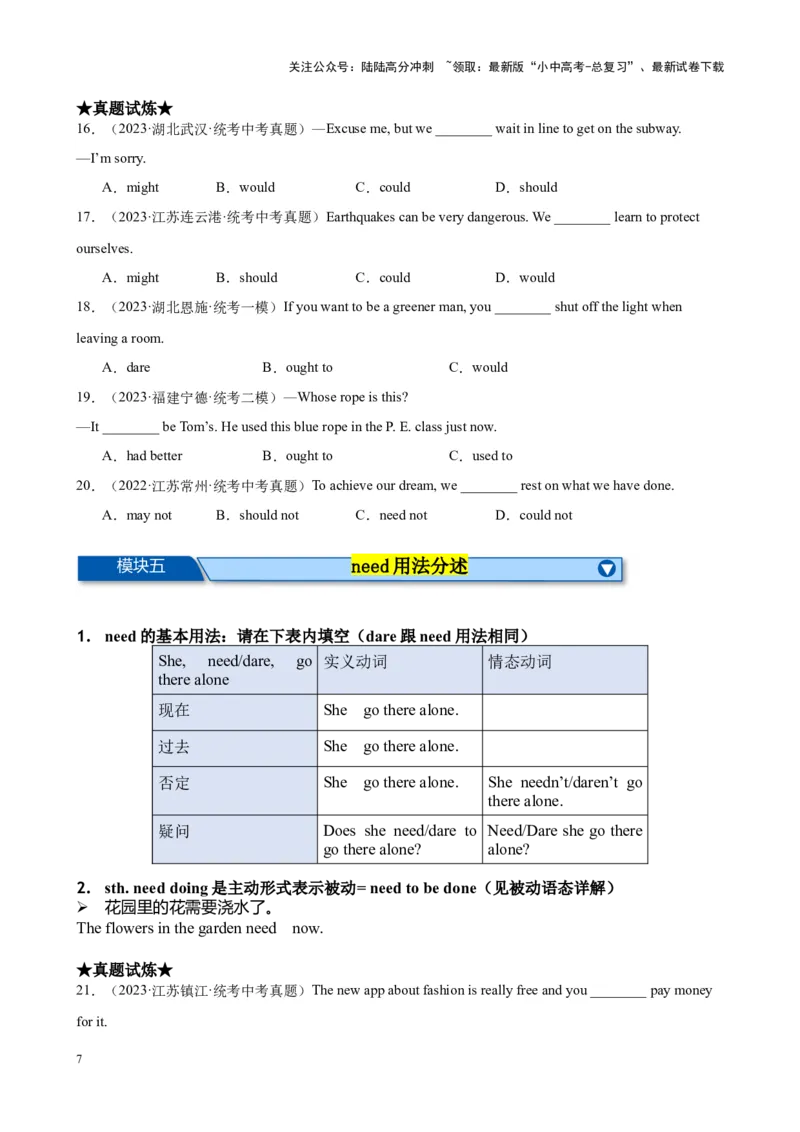 Chapter4情态动词笔记（全国通用）（原卷版）_02中考总复习（2026版更新中）_03-英语-中考总复习_2024年中考复习资料_专项复习资料_语法宝典备战2024年中考英语语法培优生笔记