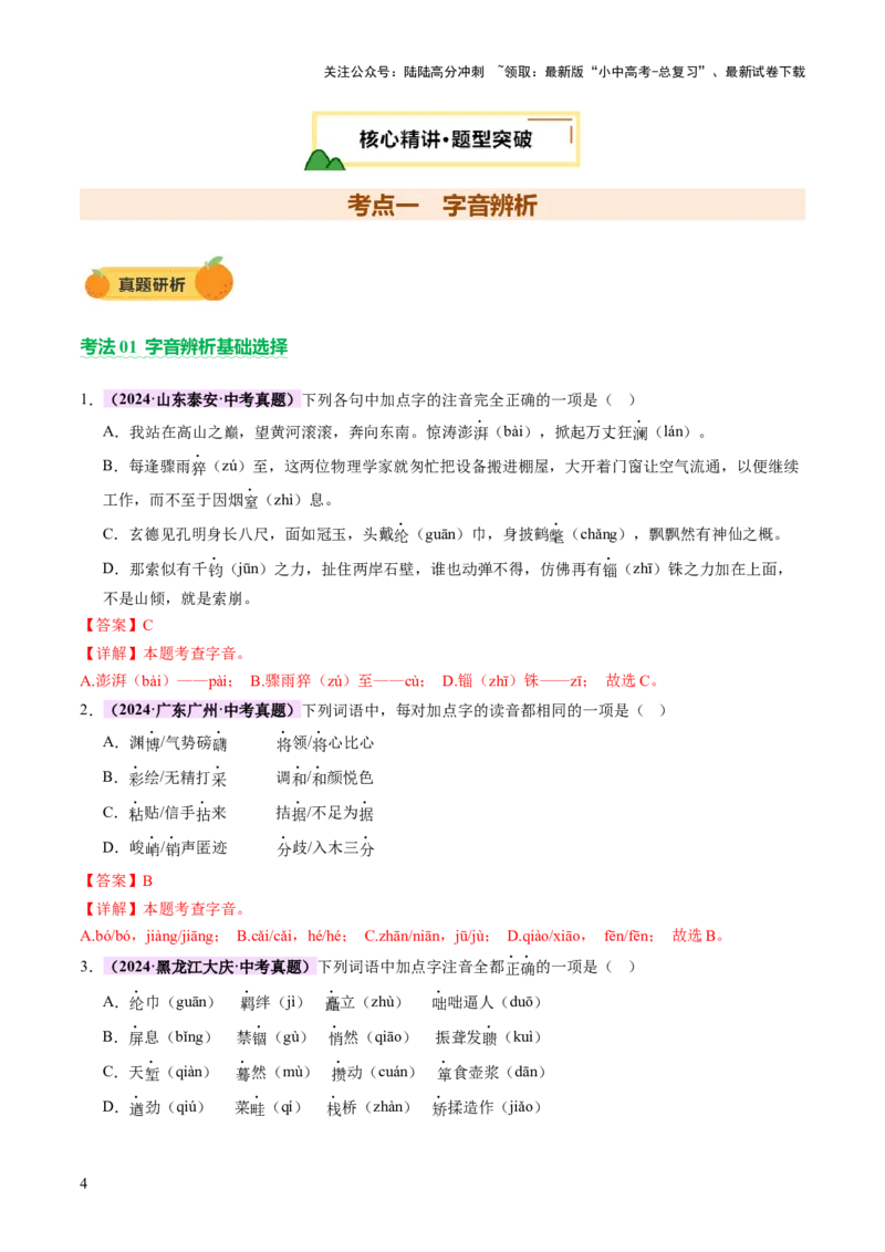 专题01汉字（字音、字形）（讲练）（解析版）_02中考总复习（2026版更新中）_01-语文-中考总复习_2025年中考资料_2025中考二轮课件ppt+讲义+练习语文_讲义练习