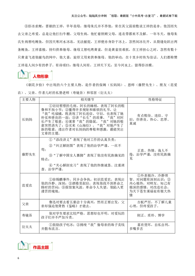 专题01《朝花夕拾》知识梳理－备战2024年中考语文名著阅读知识（考点）梳理+真题演练_02中考总复习（2026版更新中）_01-语文-中考总复习_2024年中考资料_专项复习资料_知识梳理