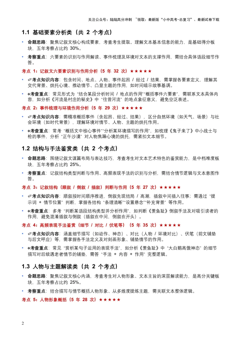 [54179564]近5年全国各地中考语文记叙文知识概述8个高频考点+7个高频易错点_02中考总复习（2026版更新中）_01-语文-中考总复习_2026年中考复习（更新中）_2026年全国中考语文一轮复习讲义