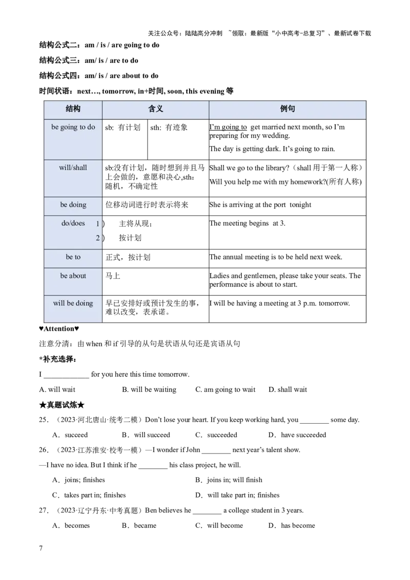 专题01动词时态（一）知识梳理-口袋书2024年中考英语一轮复习知识清单（全国通用）（原卷版）_02中考总复习（2026版更新中）_03-英语-中考总复习_2024年中考复习资料_一轮复习
