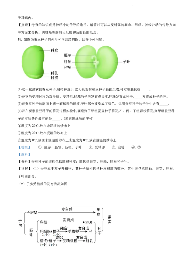 江苏省连云港市2019年中考生物试题（解析版）_江苏省中考_01江苏省13市中考历年真题2008-2025新_、中考全套_江苏省中考历年真题_江苏中考生物(2010年-2024年）