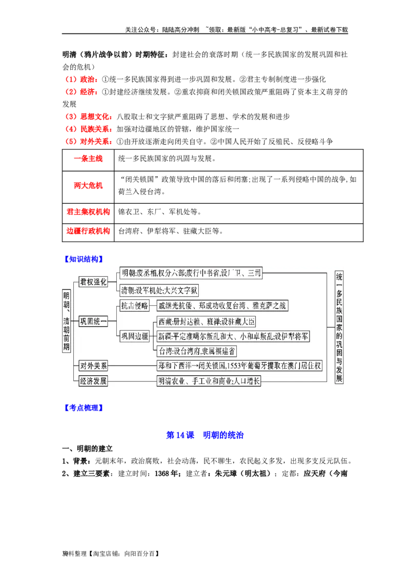 七年级历史下册-背诵秘笈2024年中考历史复习6册教材常考知识点集锦（部编版）_02中考总复习（2026版更新中）_06-历史-中考总复习_2024年中考复习资料_专项复习资料