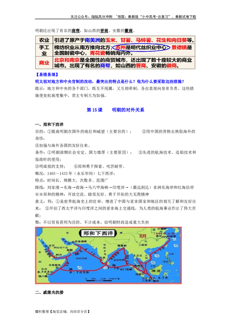 七年级历史下册-背诵秘笈2024年中考历史复习6册教材常考知识点集锦（部编版）_02中考总复习（2026版更新中）_06-历史-中考总复习_2024年中考复习资料_专项复习资料