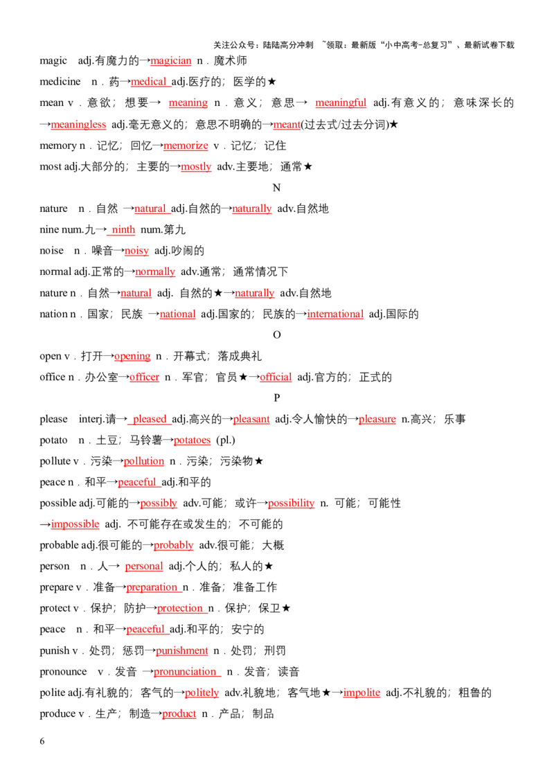 专题01高频词汇变形归纳（识记版）_02中考总复习（2026版更新中）_03-英语-中考总复习_2025中考复习资料_2025中考二轮课件ppt+讲义+练习英语_测试