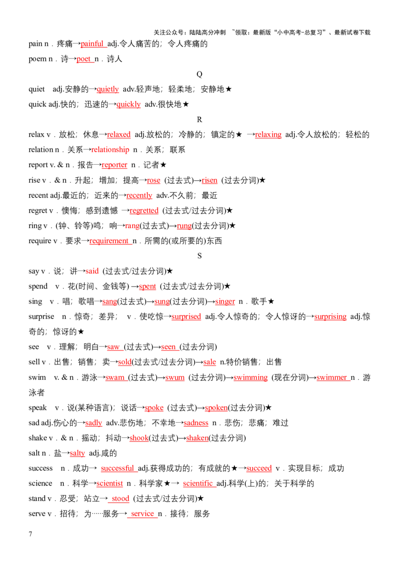 专题01高频词汇变形归纳（识记版）_02中考总复习（2026版更新中）_03-英语-中考总复习_2025中考复习资料_2025中考二轮课件ppt+讲义+练习英语_测试