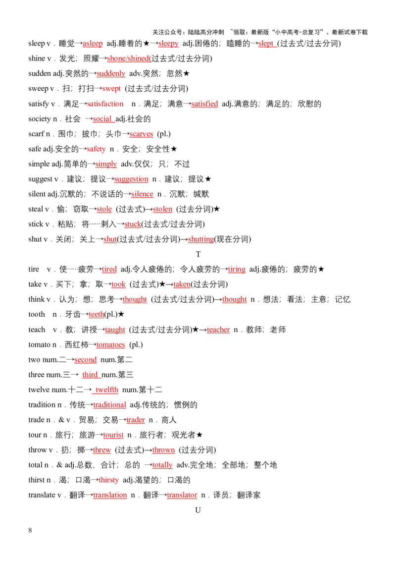 专题01高频词汇变形归纳（识记版）_02中考总复习（2026版更新中）_03-英语-中考总复习_2025中考复习资料_2025中考二轮课件ppt+讲义+练习英语_测试