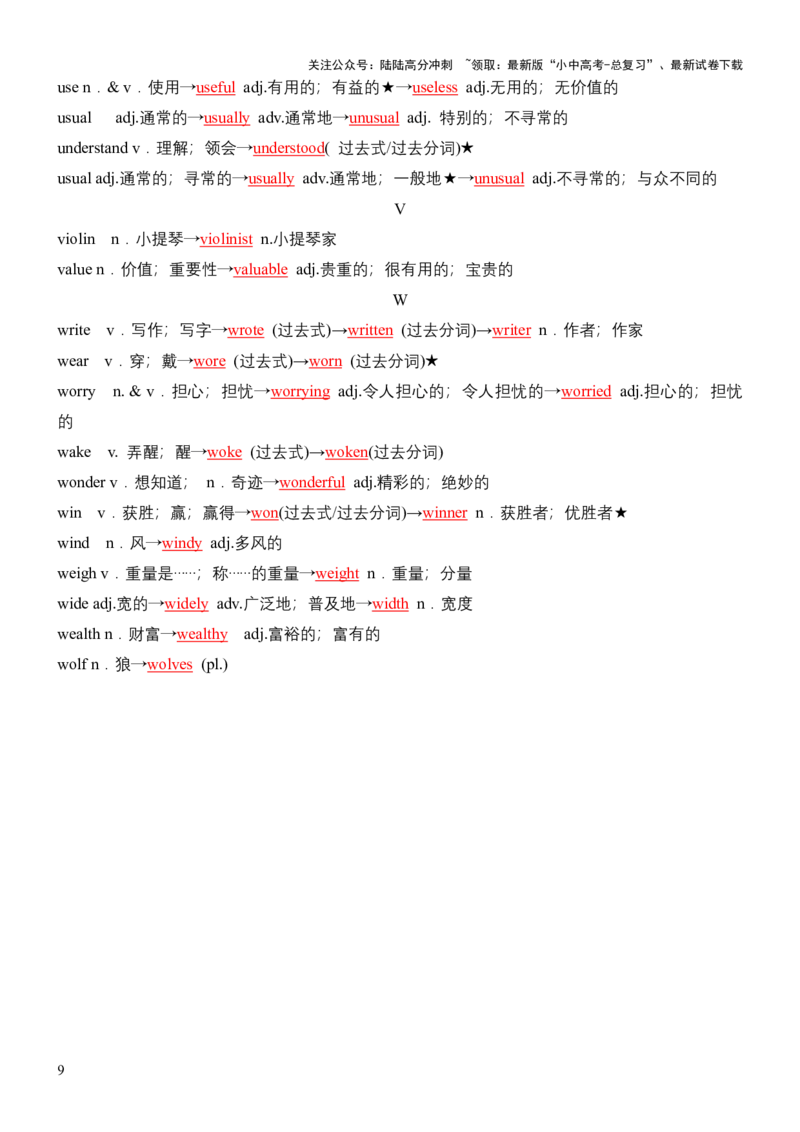 专题01高频词汇变形归纳（识记版）_02中考总复习（2026版更新中）_03-英语-中考总复习_2025中考复习资料_2025中考二轮课件ppt+讲义+练习英语_测试