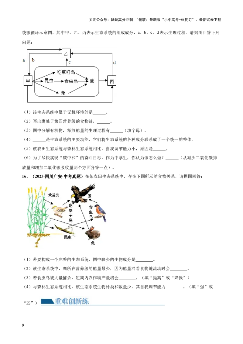 专题01生物和生物圈（练习）（原卷版）_02中考总复习（2026版更新中）_08-生物-中考总复习_2024年中考复习资料_一轮复习_❤2024年中考生物一轮复习讲练测（全国通用）_练习