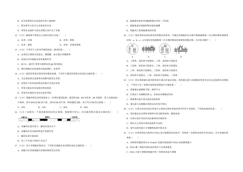 2007年江苏省高考生物试卷_全国卷+地方卷_6.生物_1.生物高考真题试卷_2008-2020年_地方卷_江苏高考生物07-20_A3word版_PDF版（赠送）