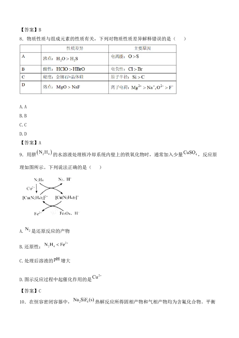 (网络收集)2025年山东卷化学高考真题（含答案）_2025全国各省高考真题+答案_24、山东卷（物理、政治、化学、历史、生物、地理）_参考版本2