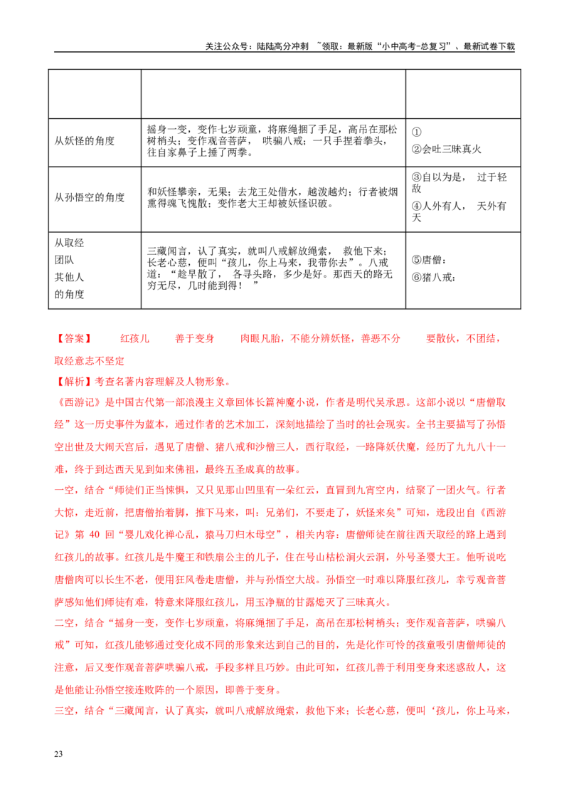 专题02《西游记》-2025年中考语文名著导读分层闯关训练（解析版）_02中考总复习（2026版更新中）_01-语文-中考总复习_2025年中考资料_2025年中考语文名著导读分层闯关训练