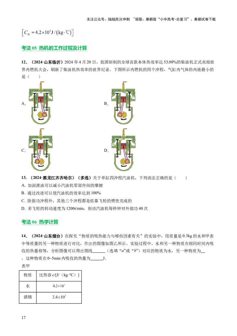 专题02热学（讲练）（原卷版）_02中考总复习（2026版更新中）_04-物理-中考总复习_2025年中考复习资料_2025中考二轮课件ppt+讲义+练习物理_讲义+练习