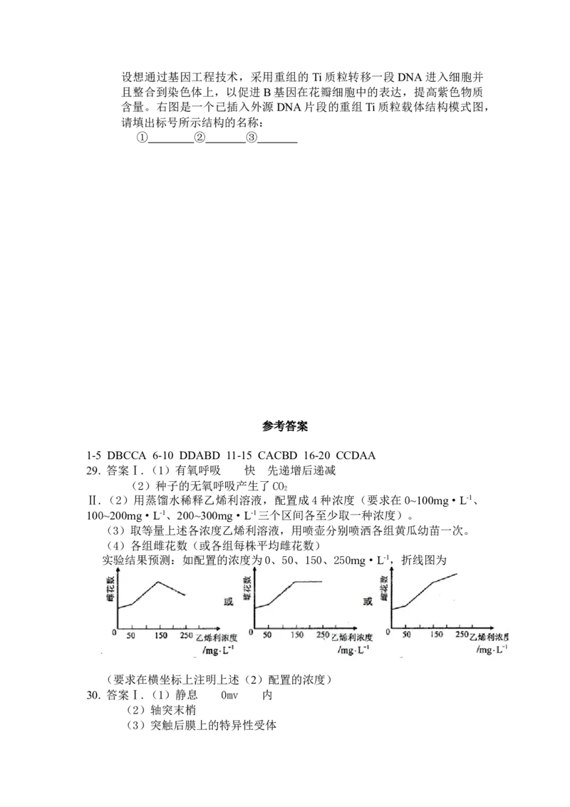 2009年安徽高考生物真题及答案_全国卷+地方卷_6.生物_1.生物高考真题试卷_2008-2020年_地方卷_安徽高考生物08-20