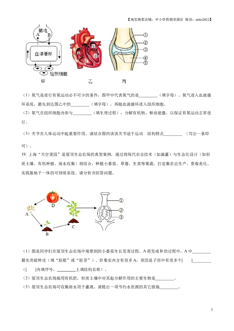 精品解析：2025年江苏省连云港市中考生物真题（原卷版）(1)_江苏省中考_01江苏省13市中考历年真题2008-2025新_、中考全套_江苏省中考历年真题_江苏省中考2025合集_江苏省生物2025
