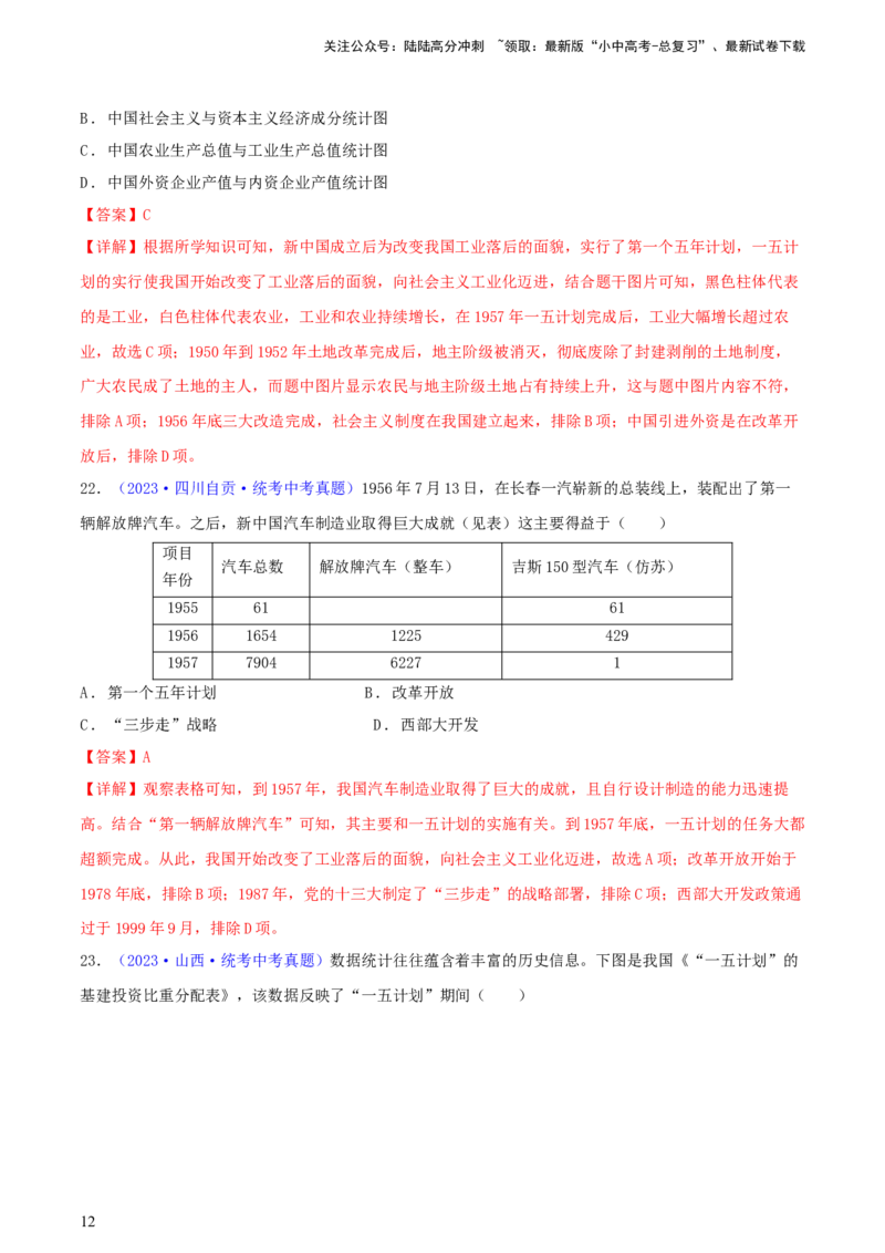 专题03数据表格类选择题（含答题技巧，题型专练100题）（解析版）_02中考总复习（2026版更新中）_06-历史-中考总复习_2024年中考复习资料_二轮复习