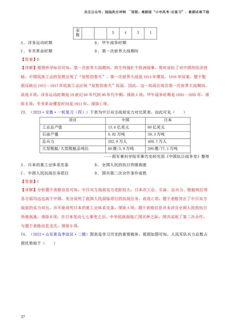 专题03数据表格类选择题（含答题技巧，题型专练100题）（解析版）_02中考总复习（2026版更新中）_06-历史-中考总复习_2024年中考复习资料_二轮复习
