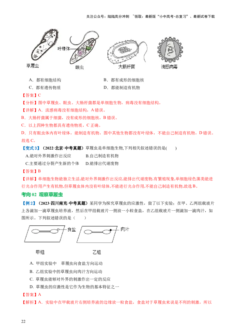 专题03细胞怎样构成生物体（讲义）（解析版）_02中考总复习（2026版更新中）_08-生物-中考总复习_2024年中考复习资料_一轮复习_❤2024年中考生物一轮复习讲练测（全国通用）_讲义