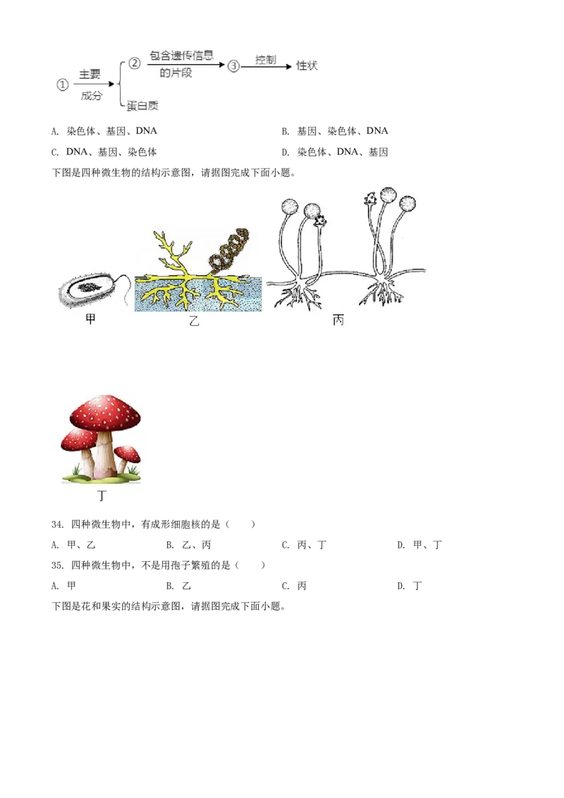 精品解析：江苏省淮安市2020年中考生物试题（原卷版）_江苏省中考_01江苏省13市中考历年真题2008-2025新_、中考全套_江苏省中考历年真题_江苏中考生物(2010年-2024年）_淮安生物真题
