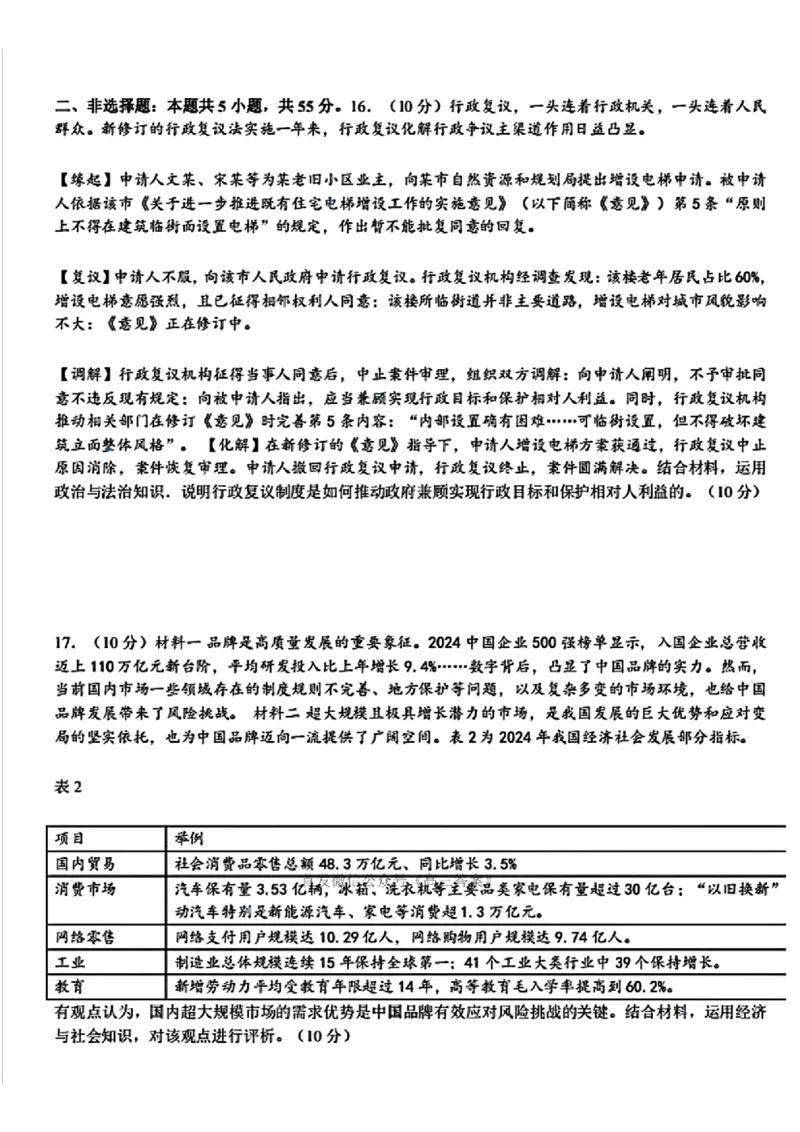2025年高考山东政治_2025全国各省高考真题+答案_30、山东卷（物理、政治、化学、历史、生物、地理）
