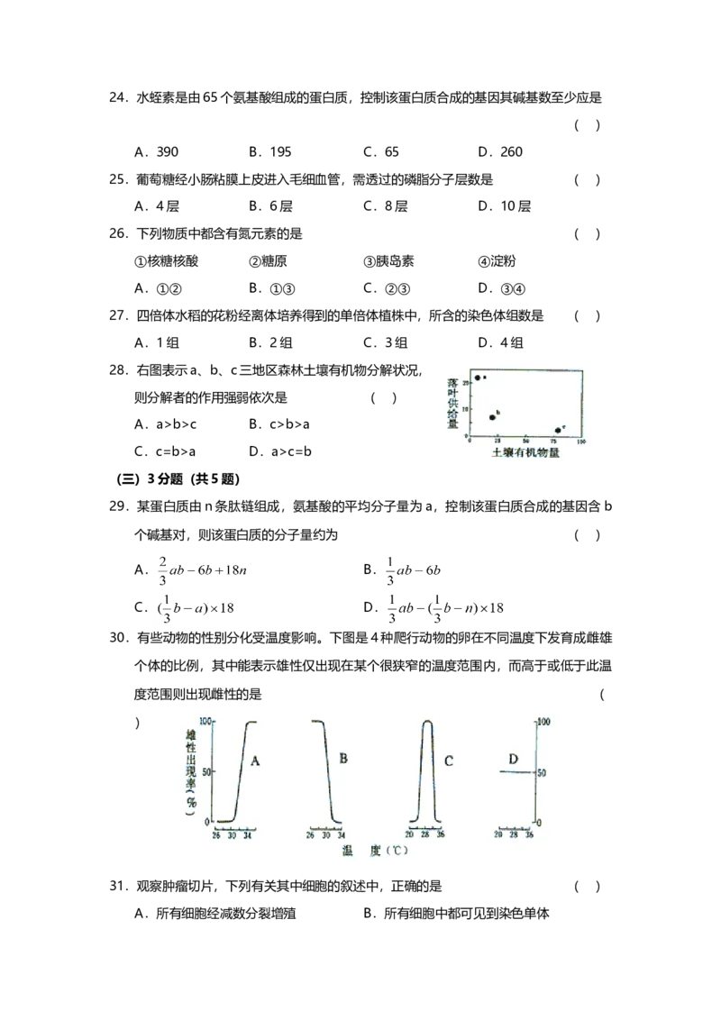 2003年上海市高中毕业统一学业考试生物试卷（答案版）_全国卷+地方卷_6.生物_1.生物高考真题试卷_2008-2020年_地方卷_上海高考生物真题01-20