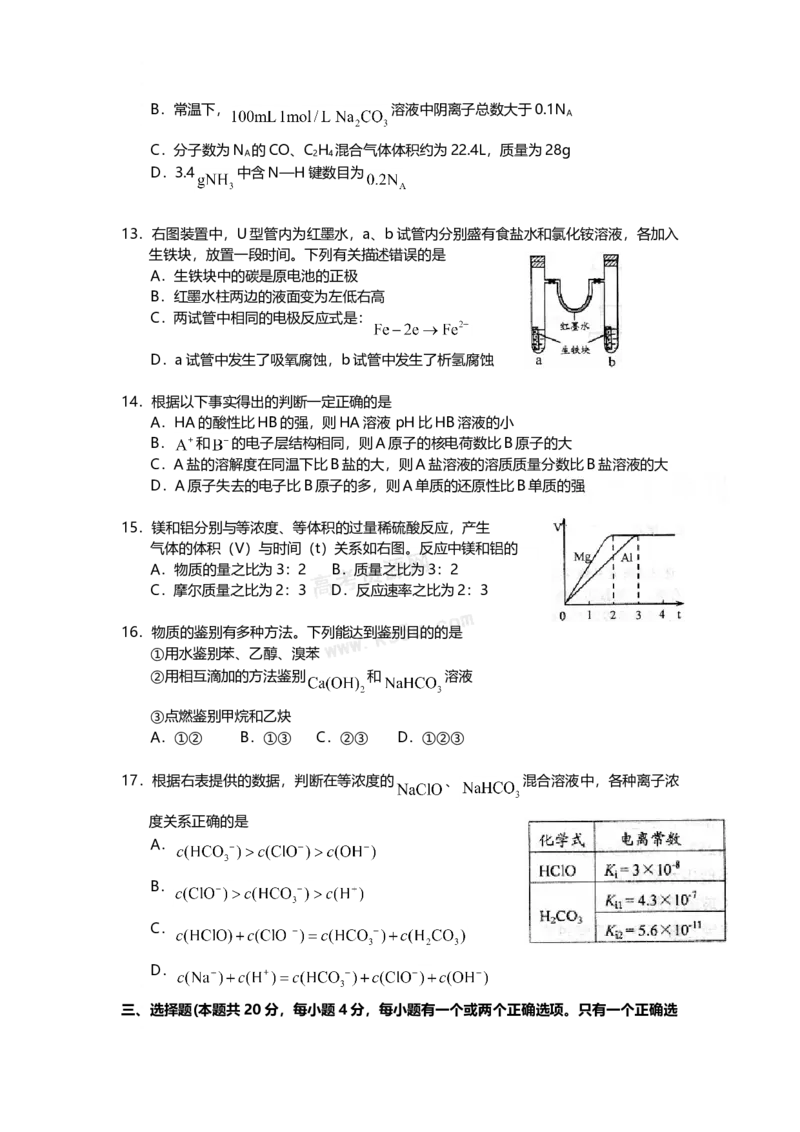 2009年上海市高中毕业统一学业考试化学试卷（原卷版）_全国卷+地方卷_5.化学_1.化学高考真题试卷_2008-2020年_地方卷_上海高考化学真题2001-2019