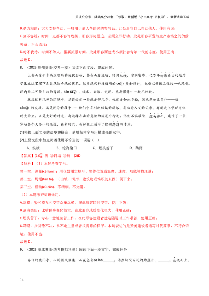 专题02词语理解运用（讲练）-2024年中考语文二轮复习讲练测（全国通用）（解析版）_02中考总复习（2026版更新中）_01-语文-中考总复习_2024年中考资料_二轮复习_讲义
