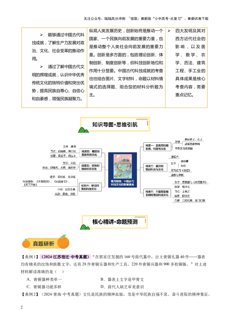 专题03星河璀璨：中国古代科技文化的智慧源流（讲练）（原卷版）_02中考总复习（2026版更新中）_06-历史-中考总复习_2025年中考复习资料_2025中考二轮课件ppt+讲义+练习历史_讲义+练习