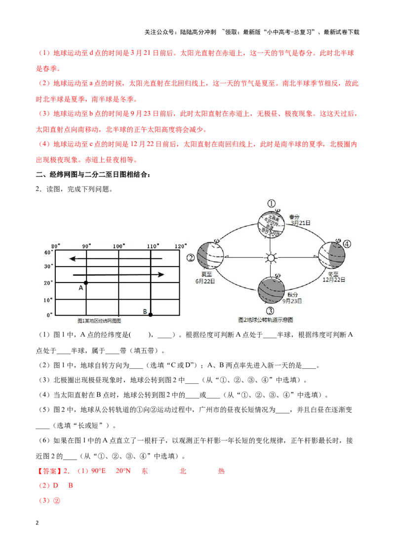 专题02地球运动图-备战2024年中考地理识图速记手册与变式演练（全国通用）（解析版）_02中考总复习（2026版更新中）_09-地理-中考总复习_2024年中考复习资料_专项复习资料_答案解析版