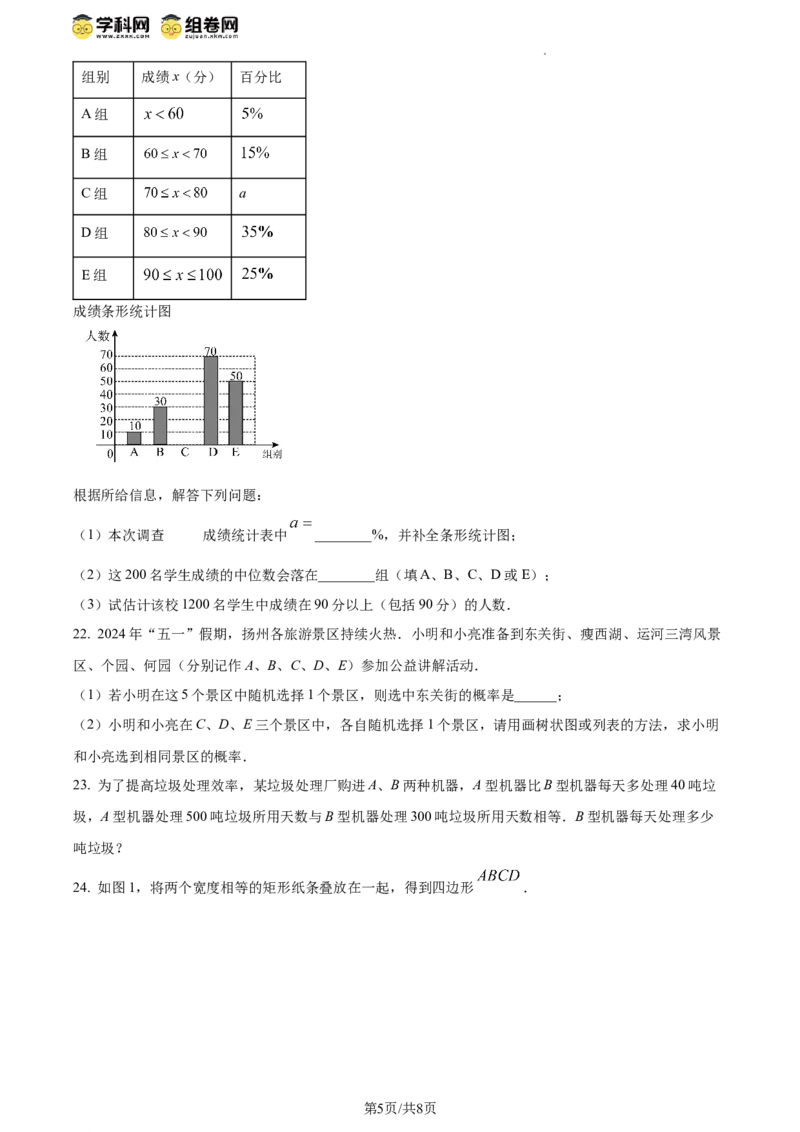 精品解析：2024年江苏省扬州市中考数学试题（原卷版）_江苏省中考_01江苏省13市中考历年真题2008-2025新_、中考全套_江苏省中考历年真题_江苏省中考数学2008-2024