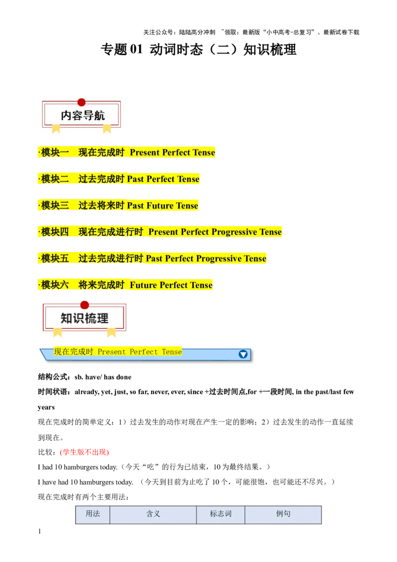 专题02动词时态（二）知识梳理-口袋书2024年中考英语一轮复习知识清单（全国通用）（解析版）_02中考总复习（2026版更新中）_03-英语-中考总复习_2024年中考复习资料_一轮复习