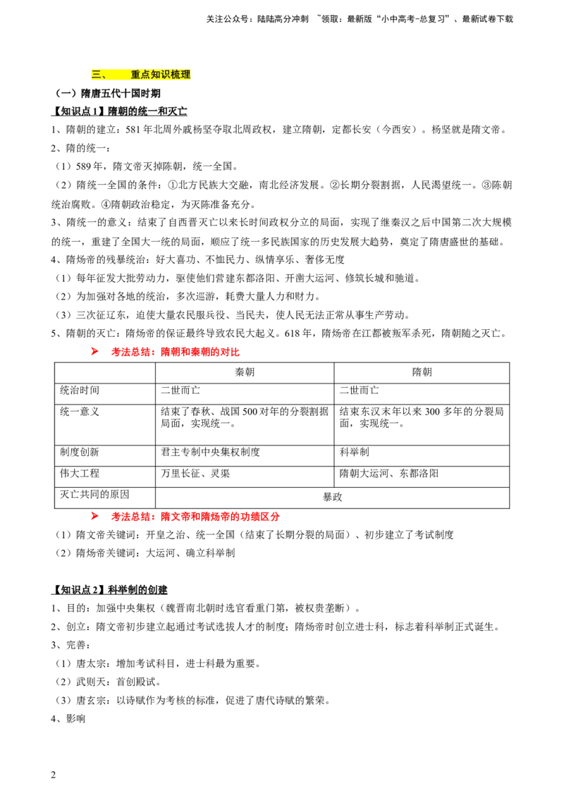 专题03+中古03：隋唐时期到宋元时期-大单元复习2024年中考历史一轮复习必考知识梳理与考法点拨（部编版）++_02中考总复习（2026版更新中）_06-历史-中考总复习_2024年中考复习资料