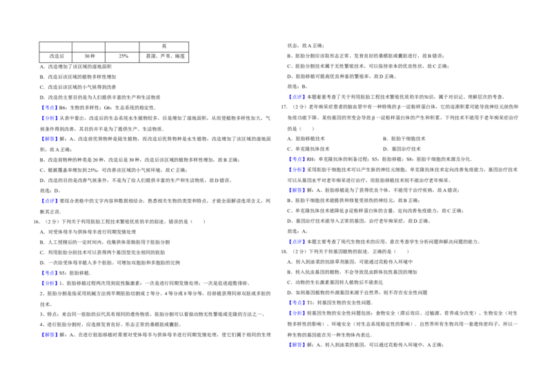 2010年江苏省高考生物试卷解析版_全国卷+地方卷_6.生物_1.生物高考真题试卷_2008-2020年_地方卷_江苏高考生物07-20_A3word版