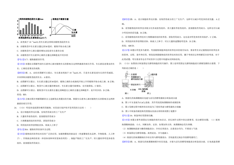 2010年江苏省高考生物试卷解析版_全国卷+地方卷_6.生物_1.生物高考真题试卷_2008-2020年_地方卷_江苏高考生物07-20_A3word版