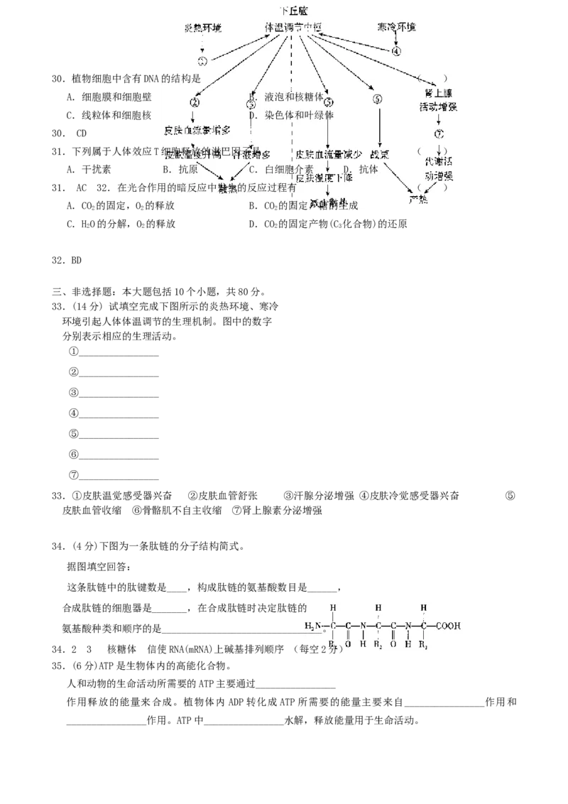 2004年广东高考生物真题及答案_全国卷+地方卷_6.生物_1.生物高考真题试卷_1990-2007年各地高考历年真题_广东