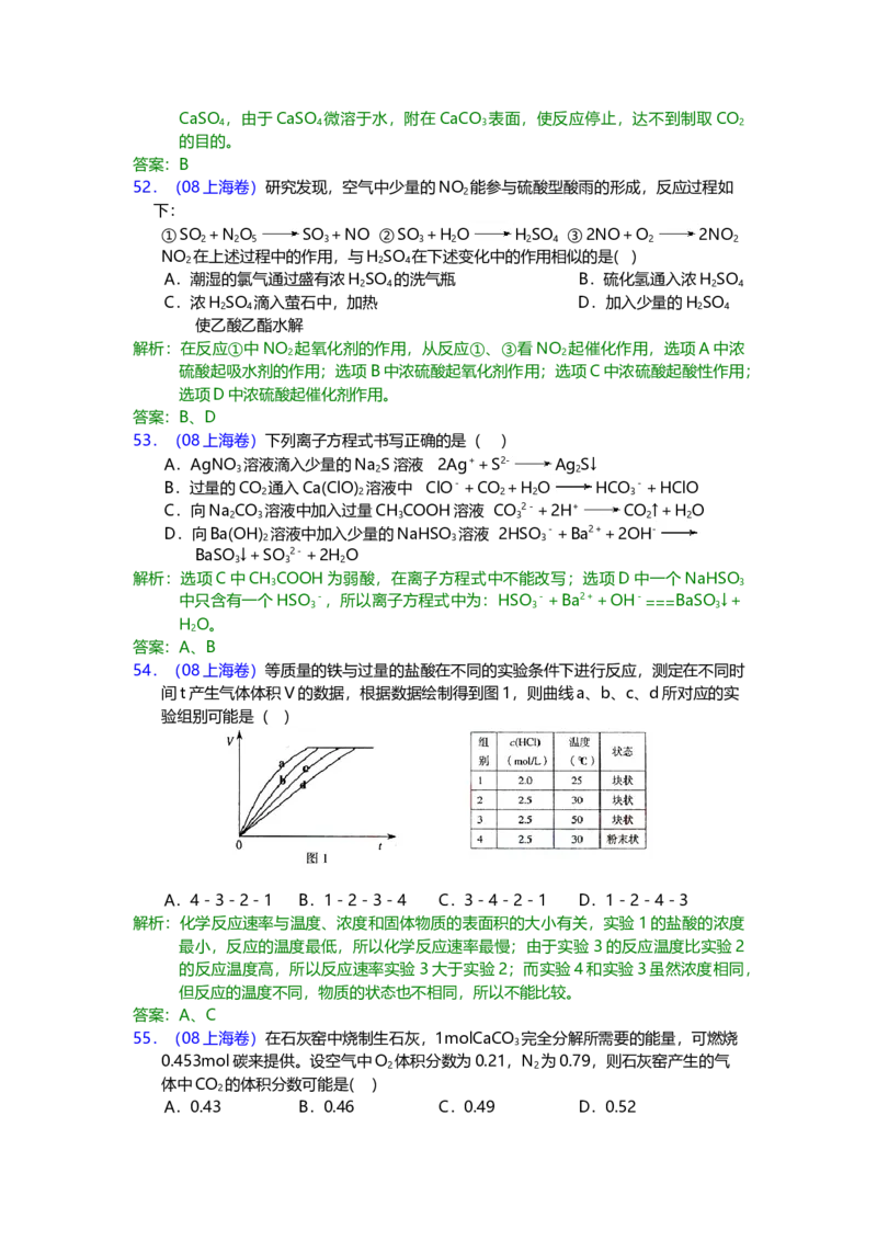 2008年上海市高中毕业统一学业考试化学试卷（word解析版）_全国卷+地方卷_5.化学_1.化学高考真题试卷_2008-2020年_地方卷_上海高考化学真题2001-2019