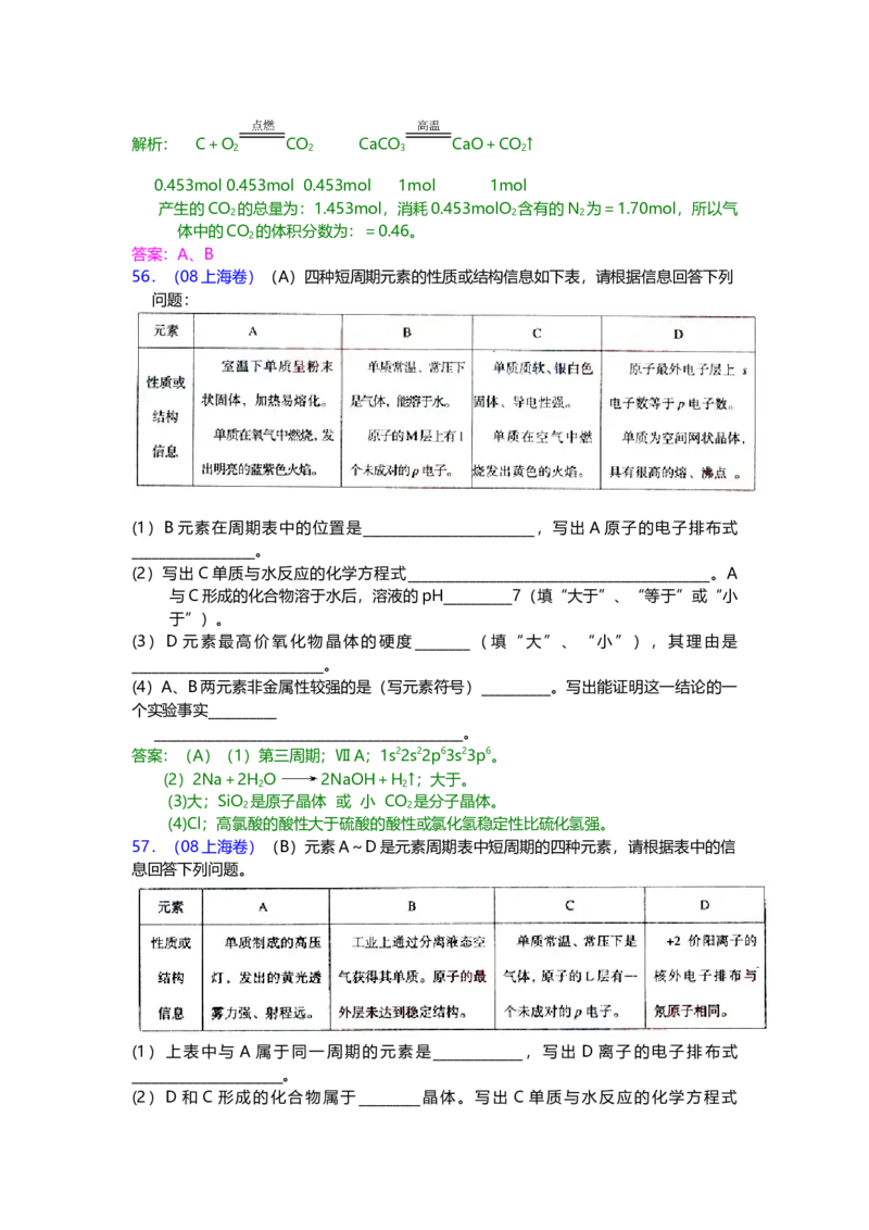 2008年上海市高中毕业统一学业考试化学试卷（word解析版）_全国卷+地方卷_5.化学_1.化学高考真题试卷_2008-2020年_地方卷_上海高考化学真题2001-2019