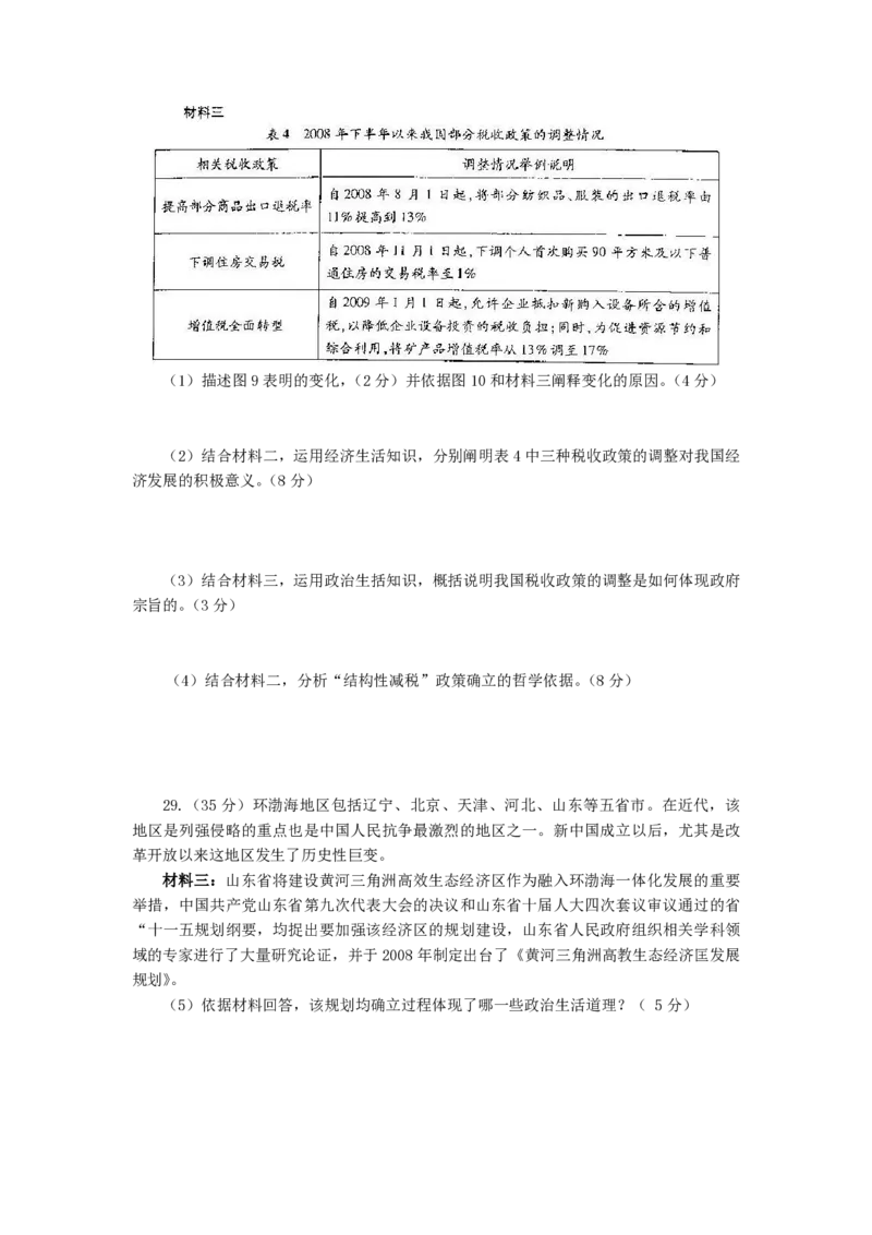 2009年高考真题政治（山东卷）（原卷版）_全国卷+地方卷_9.政治_1.政治高考真题试卷_2008-2020年_地方卷_山东高考政治08-21_山东高考政治_A4版_PDF版