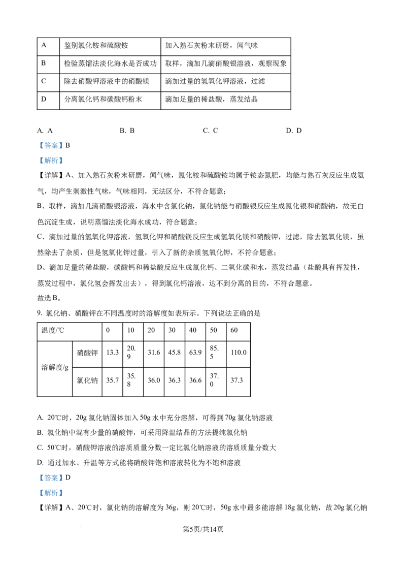 精品解析：2024年江苏省宿迁市中考化学真题（解析版）_江苏省中考_01江苏省13市中考历年真题2008-2025新_、中考全套_江苏省中考历年真题_江苏省中考化学2008-2024