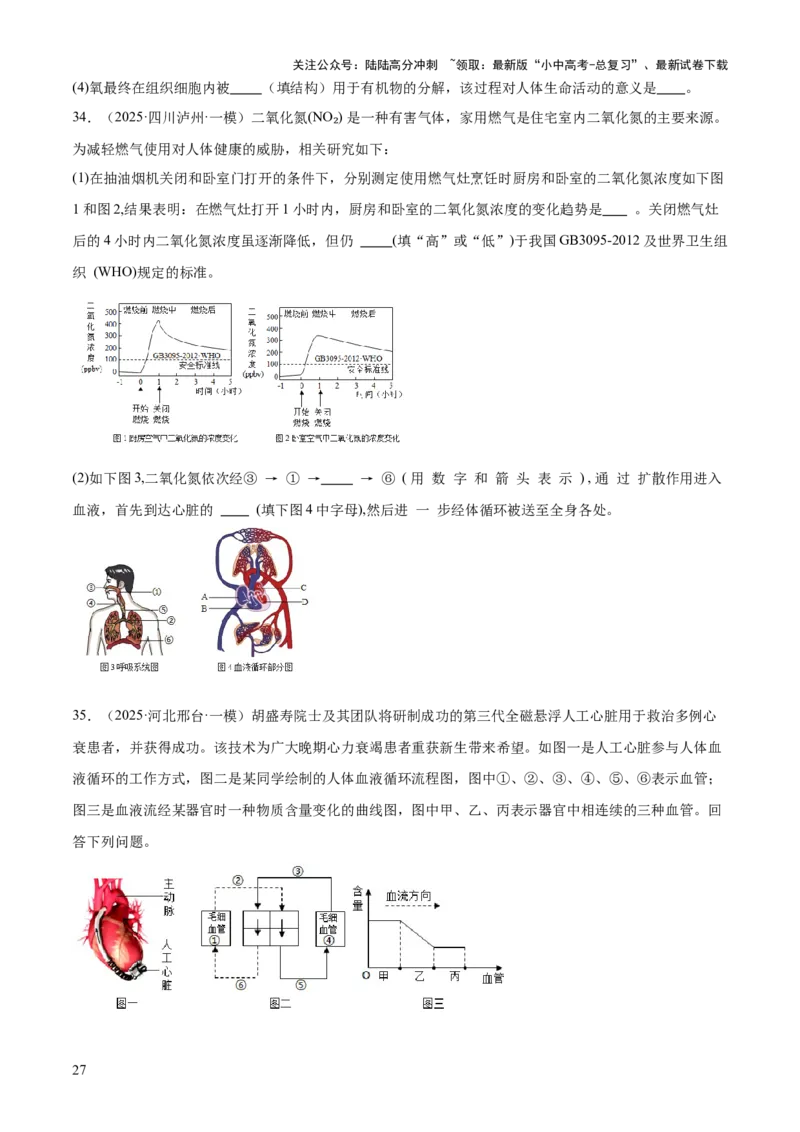 专题04人体生理与健康（一）（4大答题模板）（原卷版）_02中考总复习（2026版更新中）_08-生物-中考总复习_2025中考复习资料_2025年中考生物答题方法模板