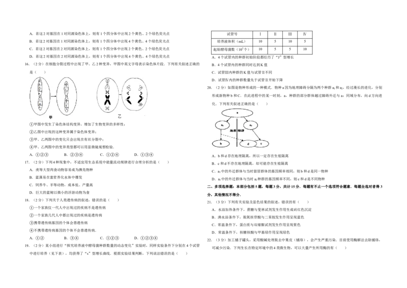 2009年江苏省高考生物试卷_全国卷+地方卷_6.生物_1.生物高考真题试卷_2008-2020年_地方卷_江苏高考生物07-20_A3word版
