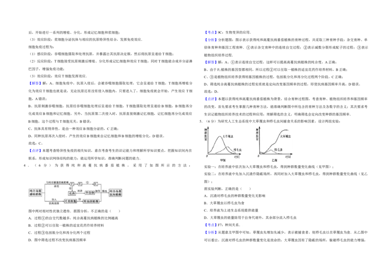 2008年天津市高考生物试卷解析版_全国卷+地方卷_6.生物_1.生物高考真题试卷_2008-2020年_地方卷_天津高考生物07-21_A3word版
